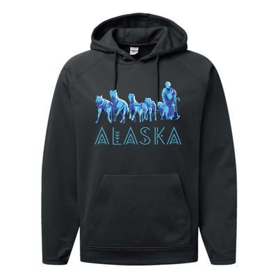 Alaska Sled Dogs Mushing Team Snow Sledding Mountain Scene Performance Fleece Hoodie