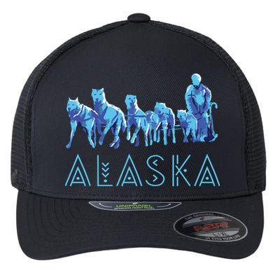 Alaska Sled Dogs Mushing Team Snow Sledding Mountain Scene Flexfit Unipanel Trucker Cap