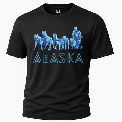 Alaska Sled Dogs Mushing Team Snow Sledding Mountain Scene Performance Shirt
