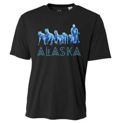 Alaska Sled Dogs Mushing Team Snow Sledding Mountain Scene Cooling Performance Crew T-Shirt