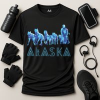 Alaska Sled Dogs Mushing Team Snow Sledding Mountain Scene Performance Shirt