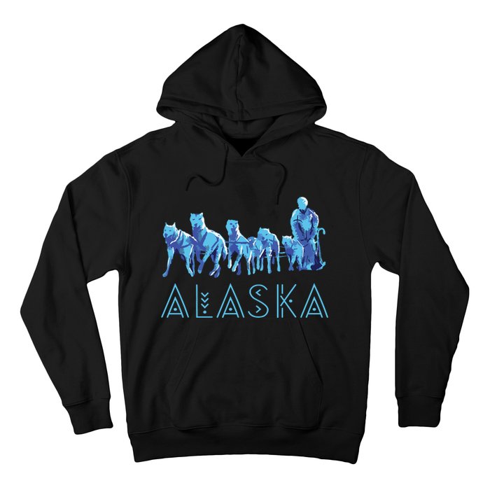 Alaska Sled Dogs Mushing Team Snow Sledding Mountain Scene Hoodie