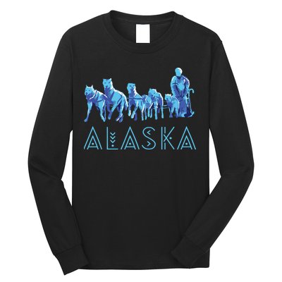 Alaska Sled Dogs Mushing Team Snow Sledding Mountain Scene Long Sleeve Shirt