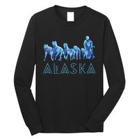 Alaska Sled Dogs Mushing Team Snow Sledding Mountain Scene Long Sleeve Shirt