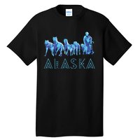 Alaska Sled Dogs Mushing Team Snow Sledding Mountain Scene Tall T-Shirt