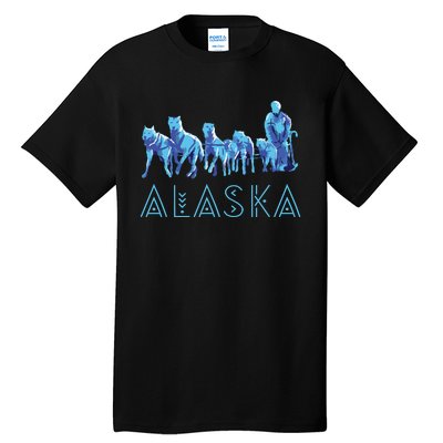 Alaska Sled Dogs Mushing Team Snow Sledding Mountain Scene Tall T-Shirt