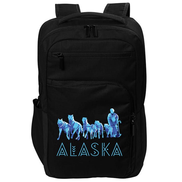 Alaska Sled Dogs Mushing Team Snow Sledding Mountain Scene Impact Tech Backpack