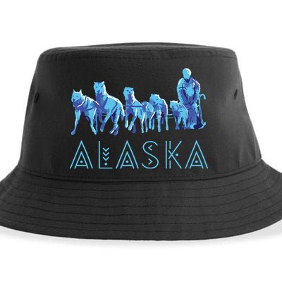 Alaska Sled Dogs Mushing Team Snow Sledding Mountain Scene Sustainable Bucket Hat