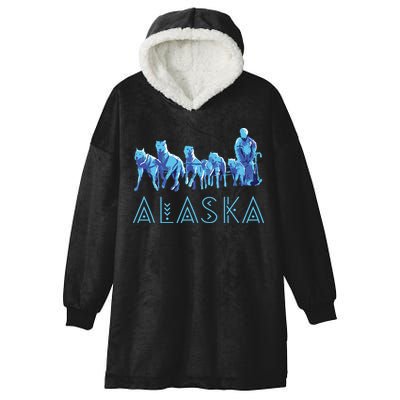 Alaska Sled Dogs Mushing Team Snow Sledding Mountain Scene Hooded Wearable Blanket