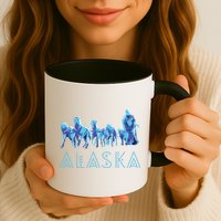 Alaska Sled Dogs Mushing Team Snow Sledding Mountain Scene Mug