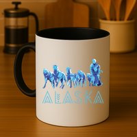 Alaska Sled Dogs Mushing Team Snow Sledding Mountain Scene Mug