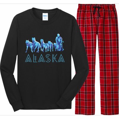 Alaska Sled Dogs Mushing Team Snow Sledding Mountain Scene Long Sleeve Pajama Set