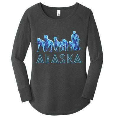 Alaska Sled Dogs Mushing Team Snow Sledding Mountain Scene Women's Perfect Tri Tunic Long Sleeve Shirt