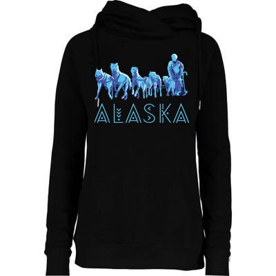 Alaska Sled Dogs Mushing Team Snow Sledding Mountain Scene Womens Funnel Neck Pullover Hood