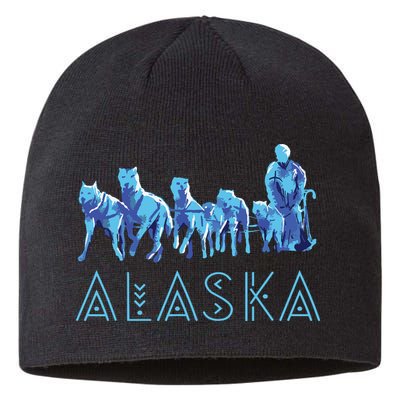 Alaska Sled Dogs Mushing Team Snow Sledding Mountain Scene Sustainable Beanie