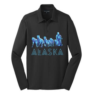 Alaska Sled Dogs Mushing Team Snow Sledding Mountain Scene Silk Touch Performance Long Sleeve Polo