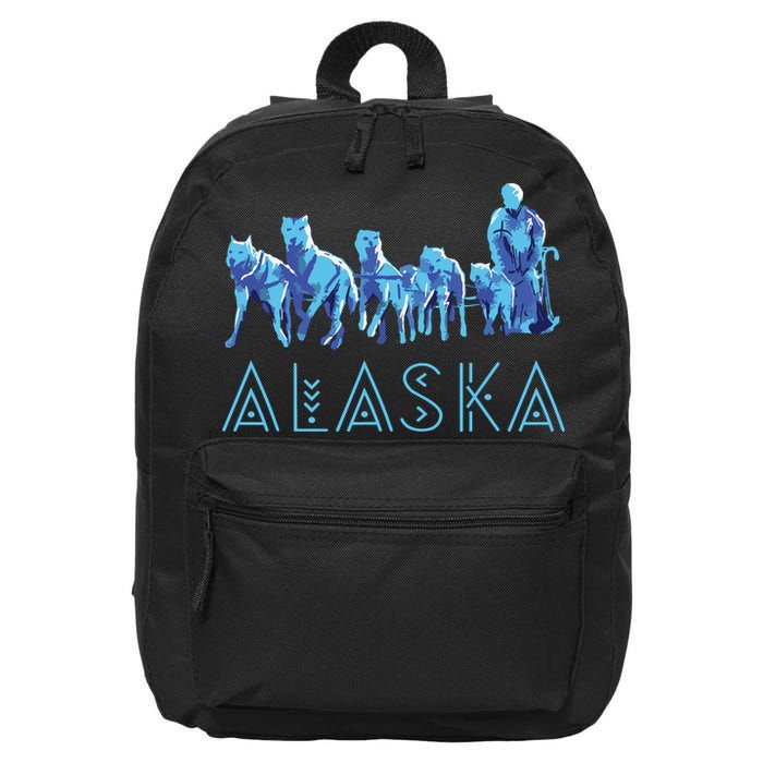 Alaska Sled Dogs Mushing Team Snow Sledding Mountain Scene 16 in Basic Backpack