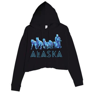 Alaska Sled Dogs Mushing Team Snow Sledding Mountain Scene Crop Fleece Hoodie