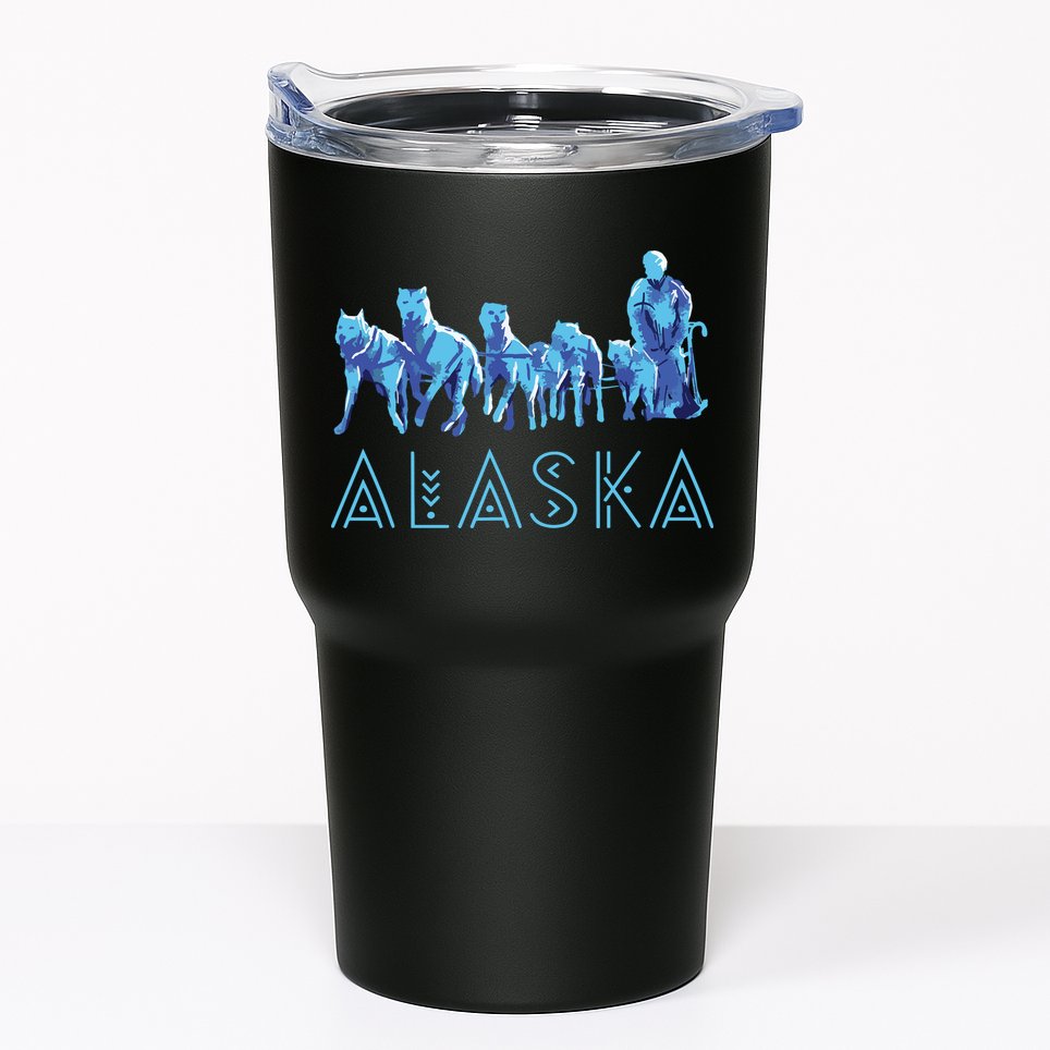Alaska Sled Dogs Mushing Team Snow Sledding Mountain Scene Tumbler