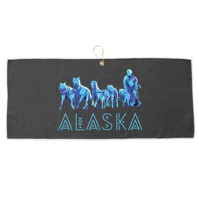 Alaska Sled Dogs Mushing Team Snow Sledding Mountain Scene Large Microfiber Waffle Golf Towel