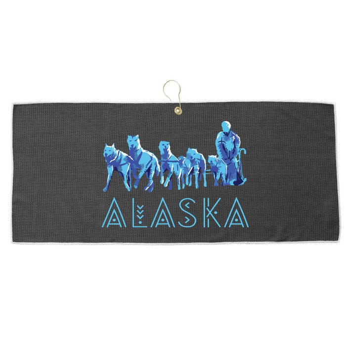 Alaska Sled Dogs Mushing Team Snow Sledding Mountain Scene Large Microfiber Waffle Golf Towel