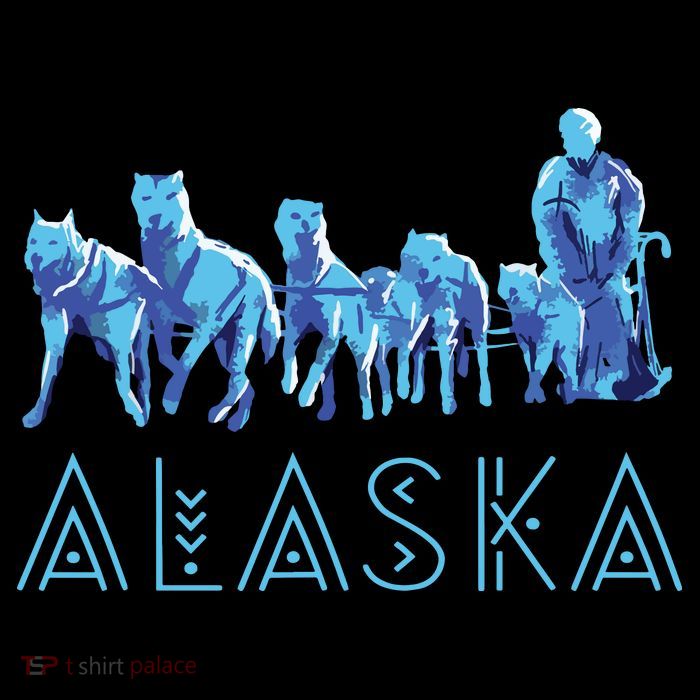 Alaska Sled Dogs Mushing Team Snow Sledding Mountain Scene Poster