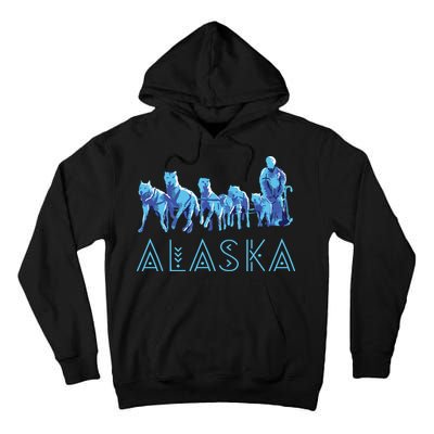 Alaska Sled Dogs Mushing Team Snow Sledding Mountain Scene Tall Hoodie