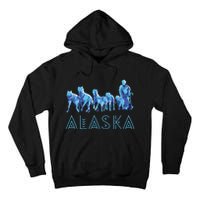 Alaska Sled Dogs Mushing Team Snow Sledding Mountain Scene Tall Hoodie