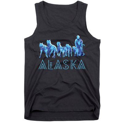 Alaska Sled Dogs Mushing Team Snow Sledding Mountain Scene Tank Top