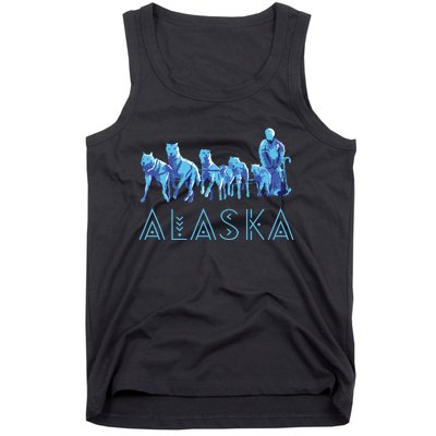 Alaska Sled Dogs Mushing Team Snow Sledding Mountain Scene Tank Top