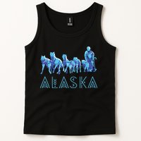 Alaska Sled Dogs Mushing Team Snow Sledding Mountain Scene Tank Top