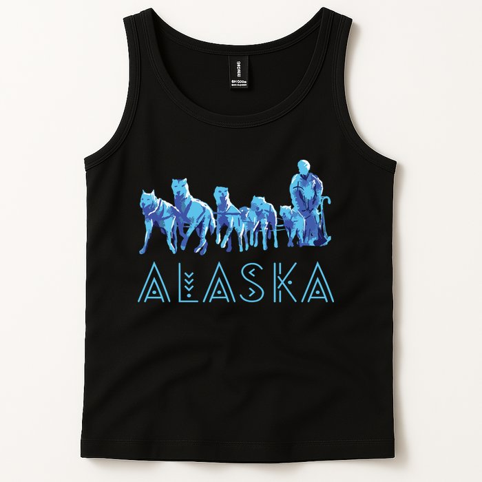 Alaska Sled Dogs Mushing Team Snow Sledding Mountain Scene Tank Top