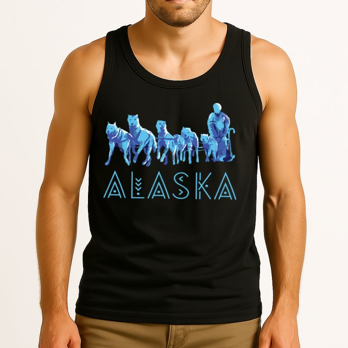 Alaska Sled Dogs Mushing Team Snow Sledding Mountain Scene Tank Top
