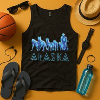 Alaska Sled Dogs Mushing Team Snow Sledding Mountain Scene Tank Top