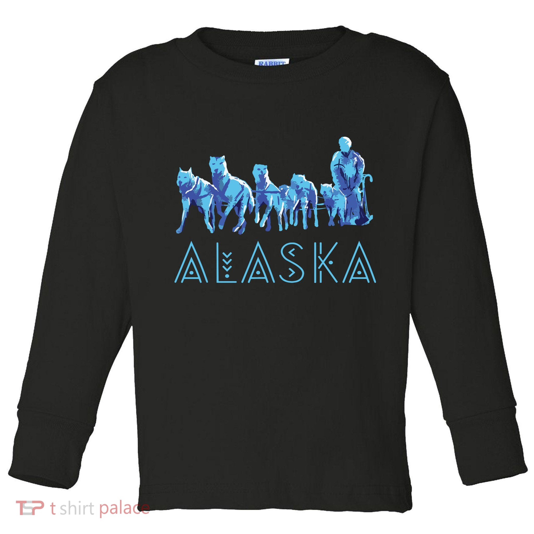Alaska Sled Dogs Mushing Team Snow Sledding Mountain Scene Toddler Long Sleeve Shirt