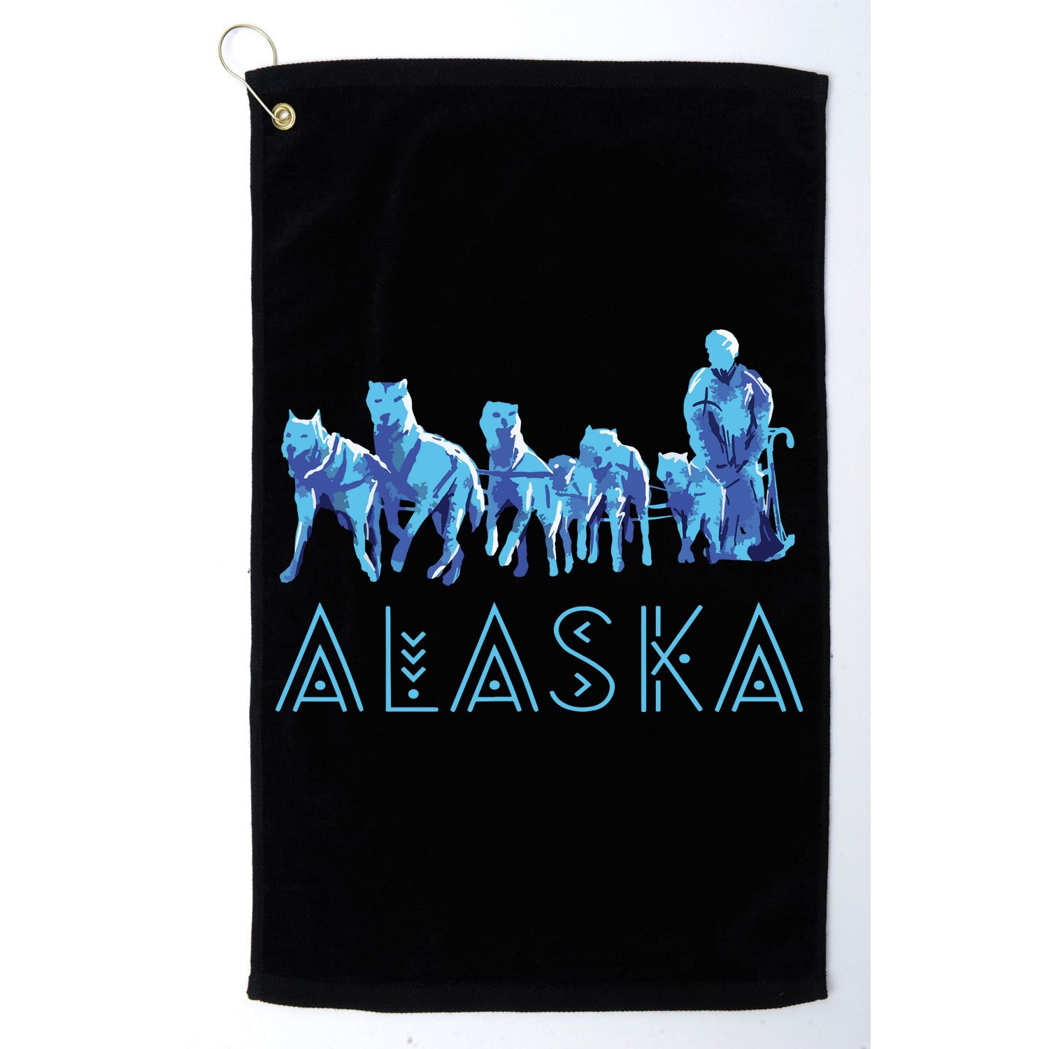 Alaska Sled Dogs Mushing Team Snow Sledding Mountain Scene Golf Towel