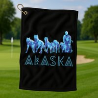 Alaska Sled Dogs Mushing Team Snow Sledding Mountain Scene Golf Towel