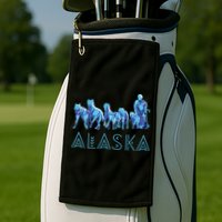 Alaska Sled Dogs Mushing Team Snow Sledding Mountain Scene Golf Towel