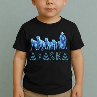 Alaska Sled Dogs Mushing Team Snow Sledding Mountain Scene Toddler T-Shirt