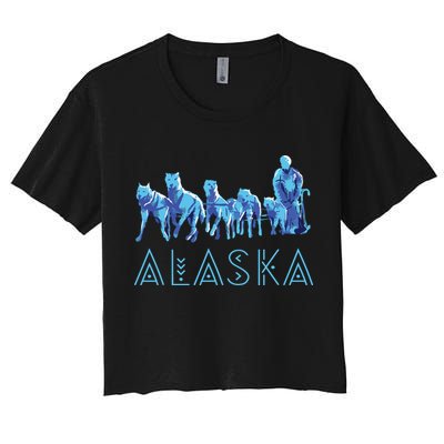 Alaska Sled Dogs Mushing Team Snow Sledding Mountain Scene Crop Top