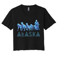 Alaska Sled Dogs Mushing Team Snow Sledding Mountain Scene Crop Top