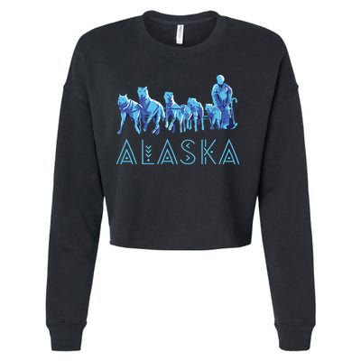 Alaska Sled Dogs Mushing Team Snow Sledding Mountain Scene Cropped Pullover Crew