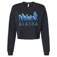 Alaska Sled Dogs Mushing Team Snow Sledding Mountain Scene Cropped Pullover Crew