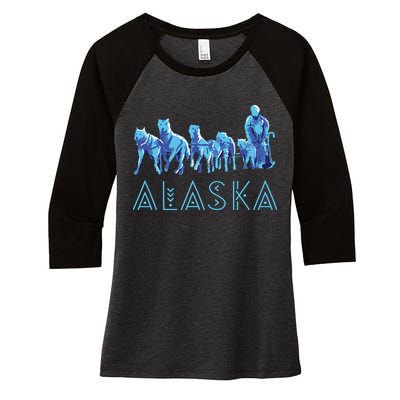 Alaska Sled Dogs Mushing Team Snow Sledding Mountain Scene Women's Tri-Blend 3/4-Sleeve Raglan Shirt