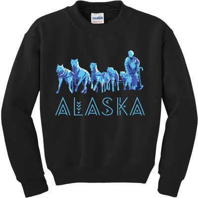 Alaska Sled Dogs Mushing Team Snow Sledding Mountain Scene Kids Sweatshirt