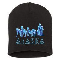 Alaska Sled Dogs Mushing Team Snow Sledding Mountain Scene Short Acrylic Beanie
