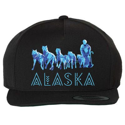 Alaska Sled Dogs Mushing Team Snow Sledding Mountain Scene Wool Snapback Cap