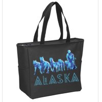 Alaska Sled Dogs Mushing Team Snow Sledding Mountain Scene Zip Tote Bag