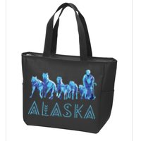 Alaska Sled Dogs Mushing Team Snow Sledding Mountain Scene Zip Tote Bag