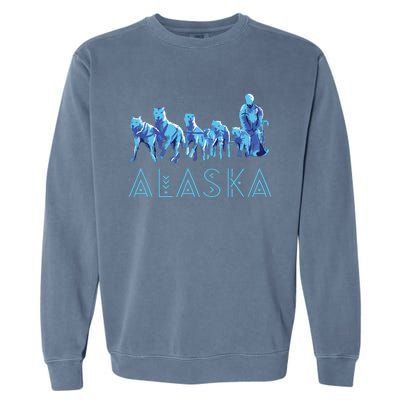 Alaska Sled Dogs Mushing Team Snow Sledding Mountain Scene Garment-Dyed Sweatshirt